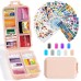 14 Grids Travel Pill Organizer Box with 415-Pcs Medicine Name Labels - Pocket Daily Pharmacy Case Container Kit - Travel Medication Holder Dispenser for Fish Oil Vitamin Supplement Storage - Pink